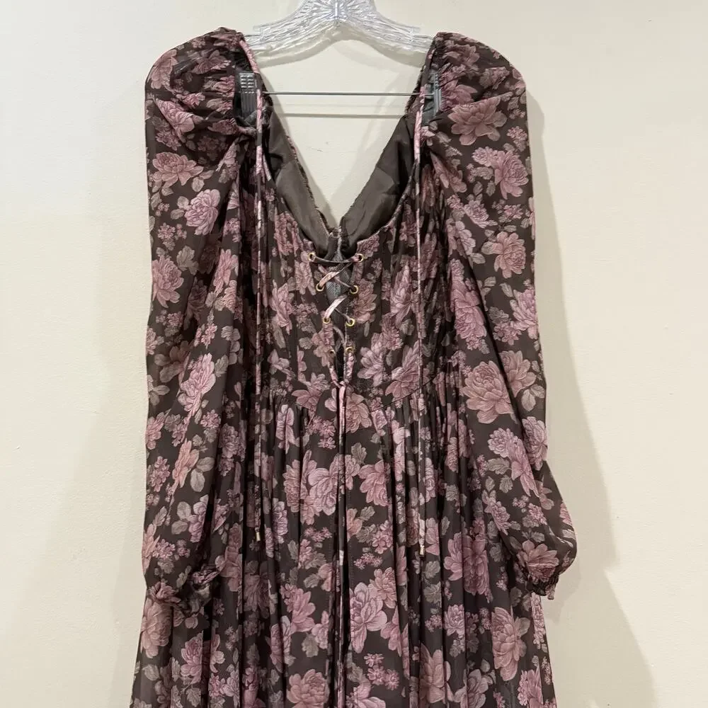 Anthropologie X V. Chapman Carmella Corset Side-Slit Chiffon Maxi Dress Size 12 - Picture 8 of 11